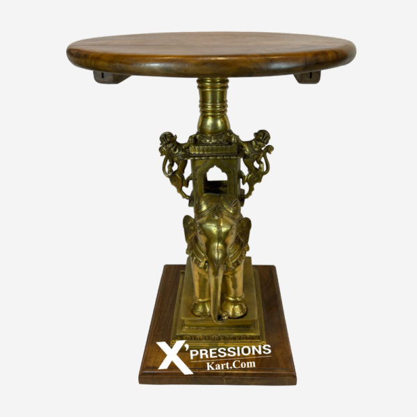 Brass And Wooden Elephant Stool