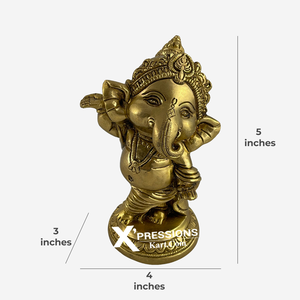 Brass Dancing Ganesh With Base 5 Inches