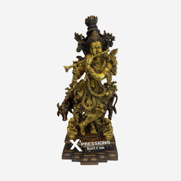 Brass Krishna Standing With Cow Superfine Finish