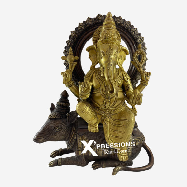 Ganesh Ji Sitting On Mouse Giving Blessings Holding Ladoo In Dual Polish