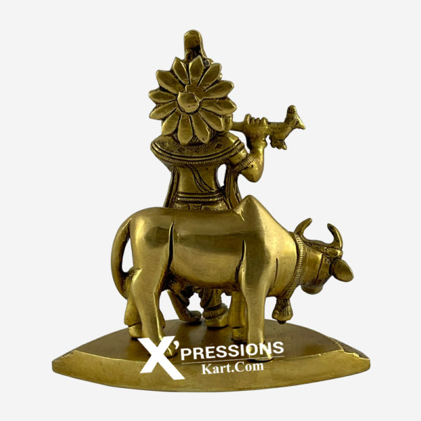 Superfine Brass Standing Krishna With Cow On Aasan