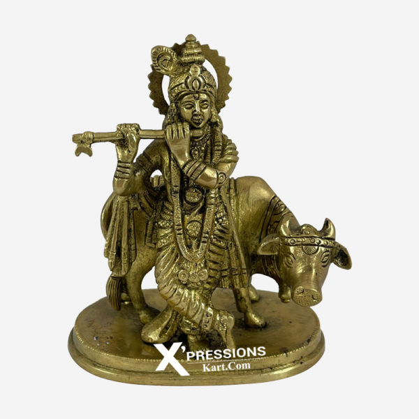 brass krishna with cow idols