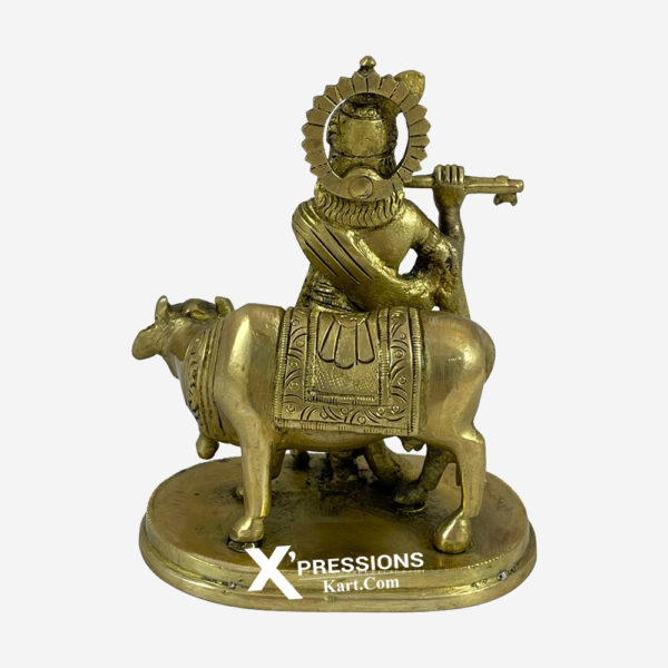 brass krishna with cow idols