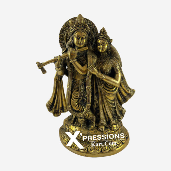 Brass Superfine Radha Krishna Standing On Brass Lotus Aasan 12 Inches