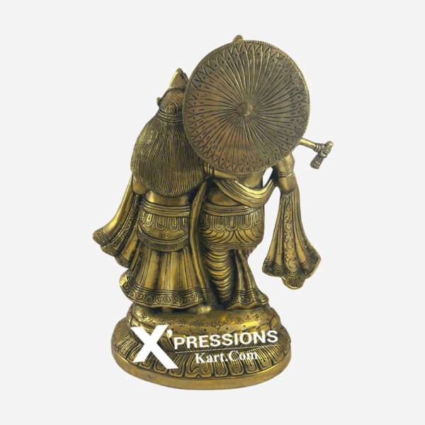 Brass Superfine Radha Krishna Standing On Brass Lotus Aasan 12 Inches