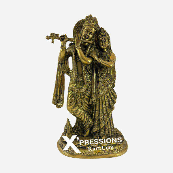 Brass Superfine Radha Krishna Standing On Brass Lotus Aasan 12 Inches