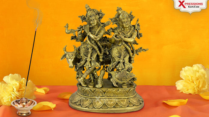 Radha Krishna Brass Statue