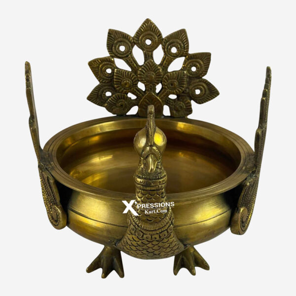 Brass Superfine Peacock Urli With Detailed Carving 8.5 Inches