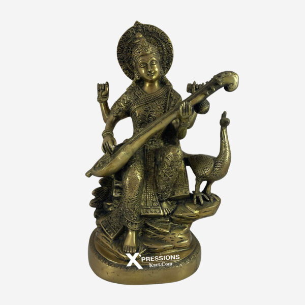 Brass Superfine Saraswati ji with Beautiful Carving 15.25 Inches